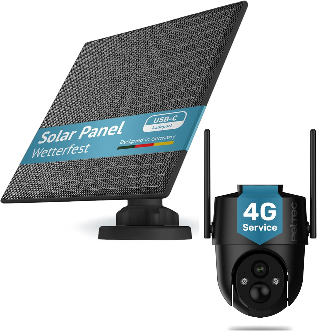 PETTEC - Bundel aus Solar Panel für Überwachungskamera aussen und Pet Cam mit LTE - Solarmodul 4,4W