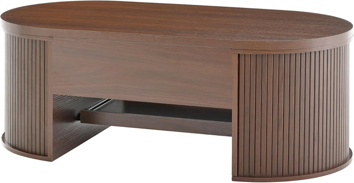 Merax Anhebbarer Couchtisch 110x55,5x40 cm, Höhenverstellbar mit Gebogenen Holzseiten, Ausziehbares