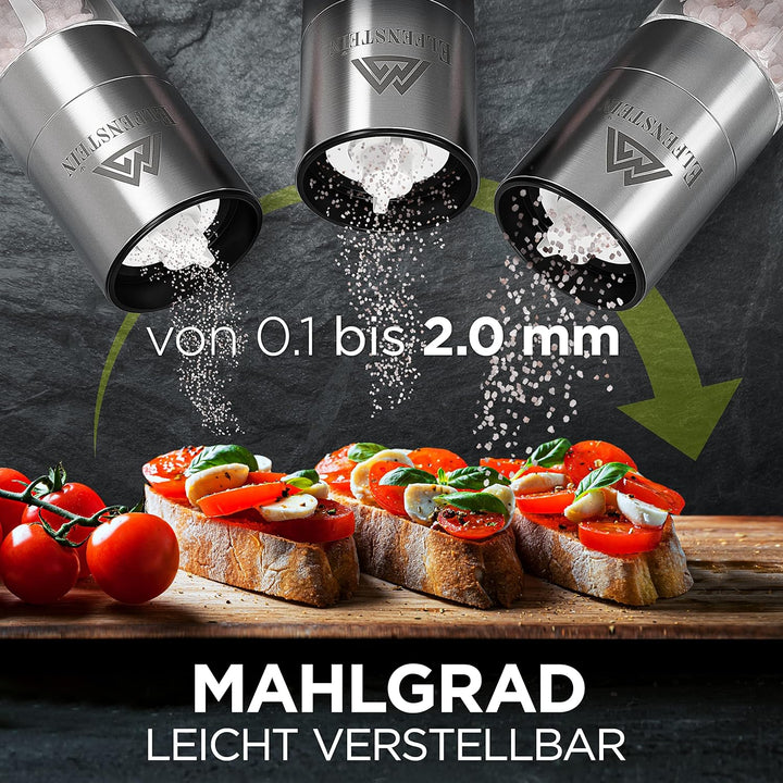 Edelstahl Salz und Pfeffermühle Set mit Keramikmahlwerk - stufenlos einstellbar, Pfeffer und Salzmüh