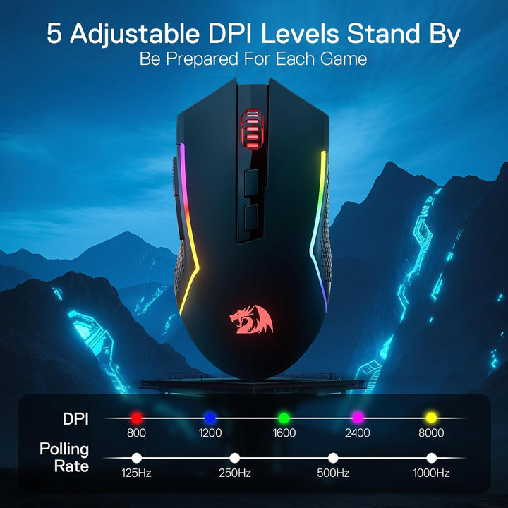 Redragon M693 LIT Kabellose Gaming-Maus, 12800 DPI-Mäuse mit 3-Modus-Verbindung, BT & 2,4G kabellos,