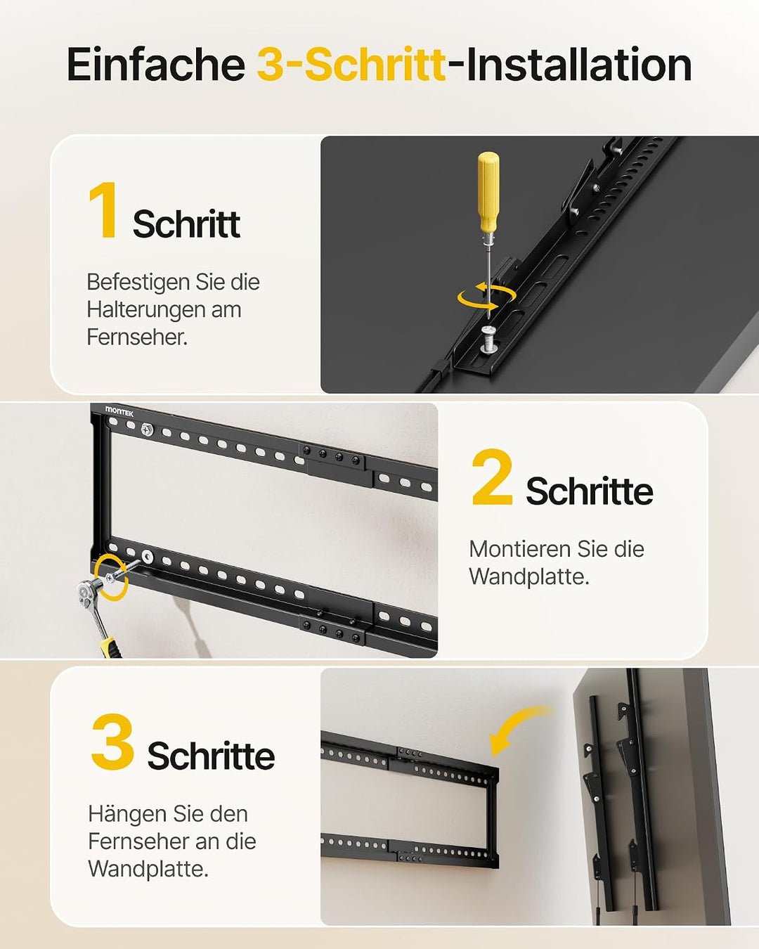 monTEK Neigbare TV Wandhalterung für 37-86 Zoll Fernseher | Gebogene und Flache Fernseher, bis 75 kg