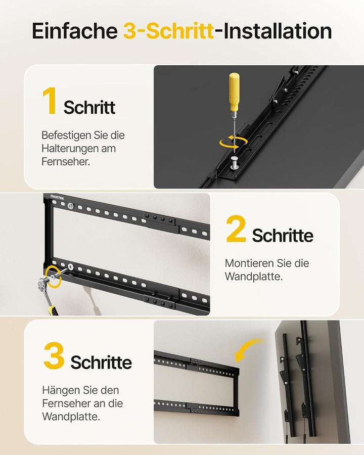 monTEK Neigbare TV Wandhalterung für 37-86 Zoll Fernseher | Gebogene und Flache Fernseher, bis 75 kg