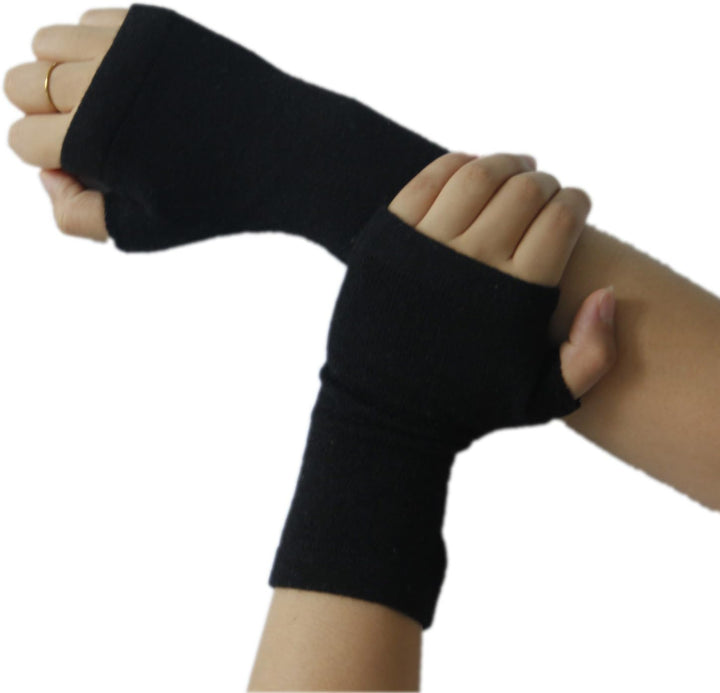Kaschmir-Wolle Damen Pulswärmer fingerlose Handschuhe Hand-Stulpen 19 cm X 10 cm Schwarz, 19 cm X 10