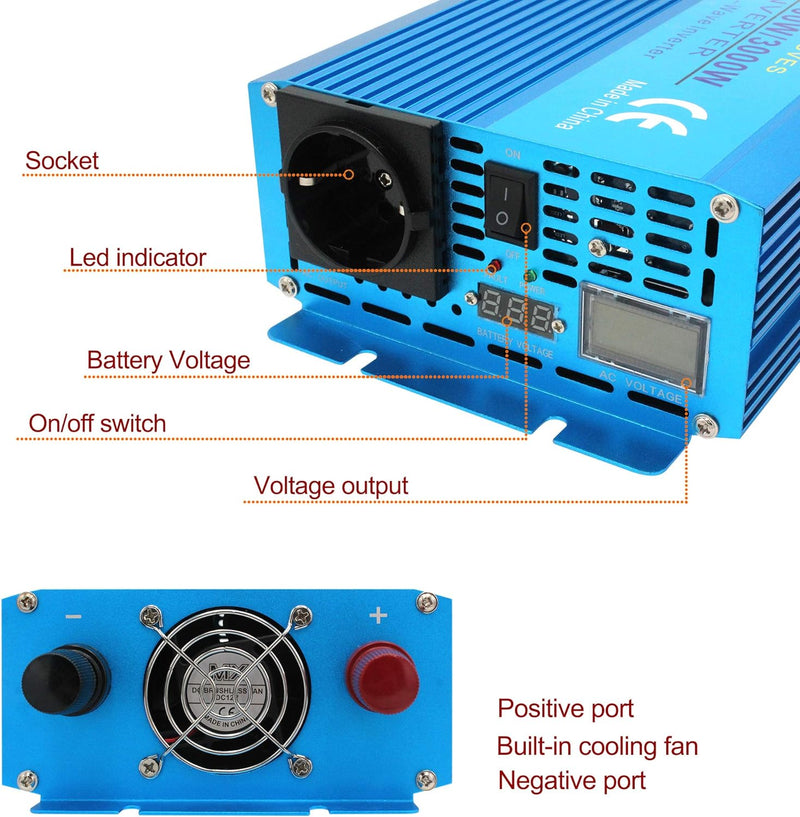 Cantonape Spannungswandler 12v 230v Wechselrichter 1500w/3000w Spannungswandler Reiner Sinus mit Fer