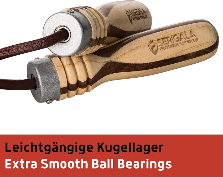 Serigala Profi Springseil aus Leder mit Holzgriffen - Lederspringseil mit Kugellagern und Gewichten