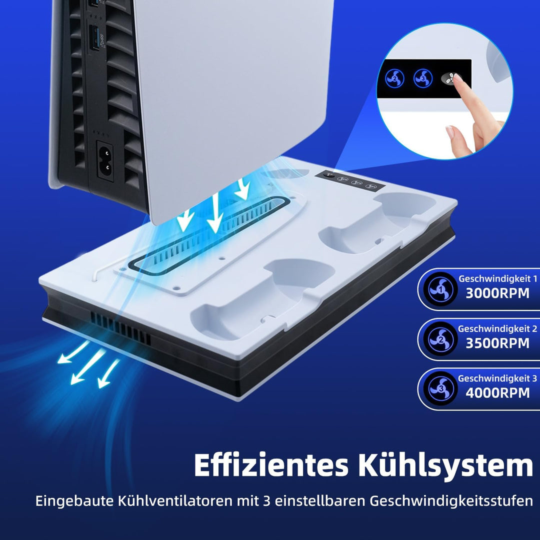 Wigearss Vertikaler PS5 Lüfter Ständer Kühlstation mit Dual-Controller-Ladung für PS5/PS5 Slim UHD/D