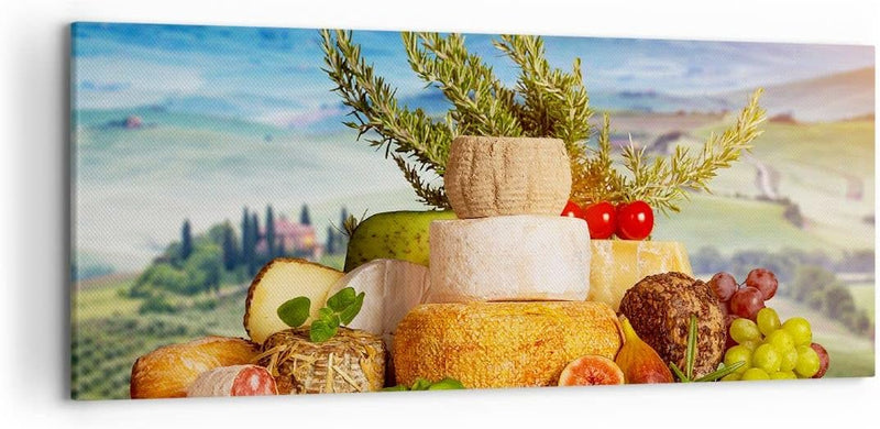 Wandbilder Dekoration Wohnzimmer Toskana Käse Obst Italien Panorama Bilder auf Leinwand 120x50cm Lei