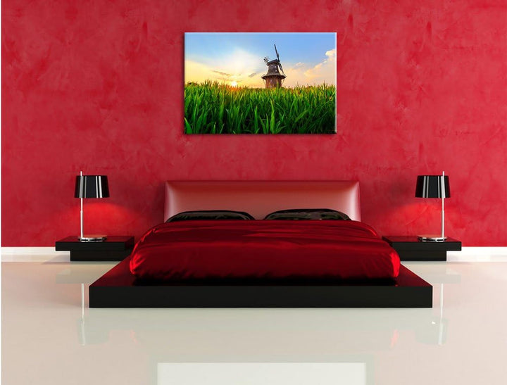 Pixxprint schöne Windmühle auf dem Feld als Leinwandbild/Grösse: 100x70 cm/Wandbild/Kunstdruck/ferti