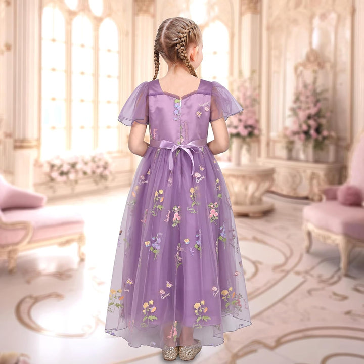 Sunny Fashion Mädchen Kleid Blume Schnüren Saum Hochzeit Erstkommunion Gr. 110-158 110 Lila Blume, 1