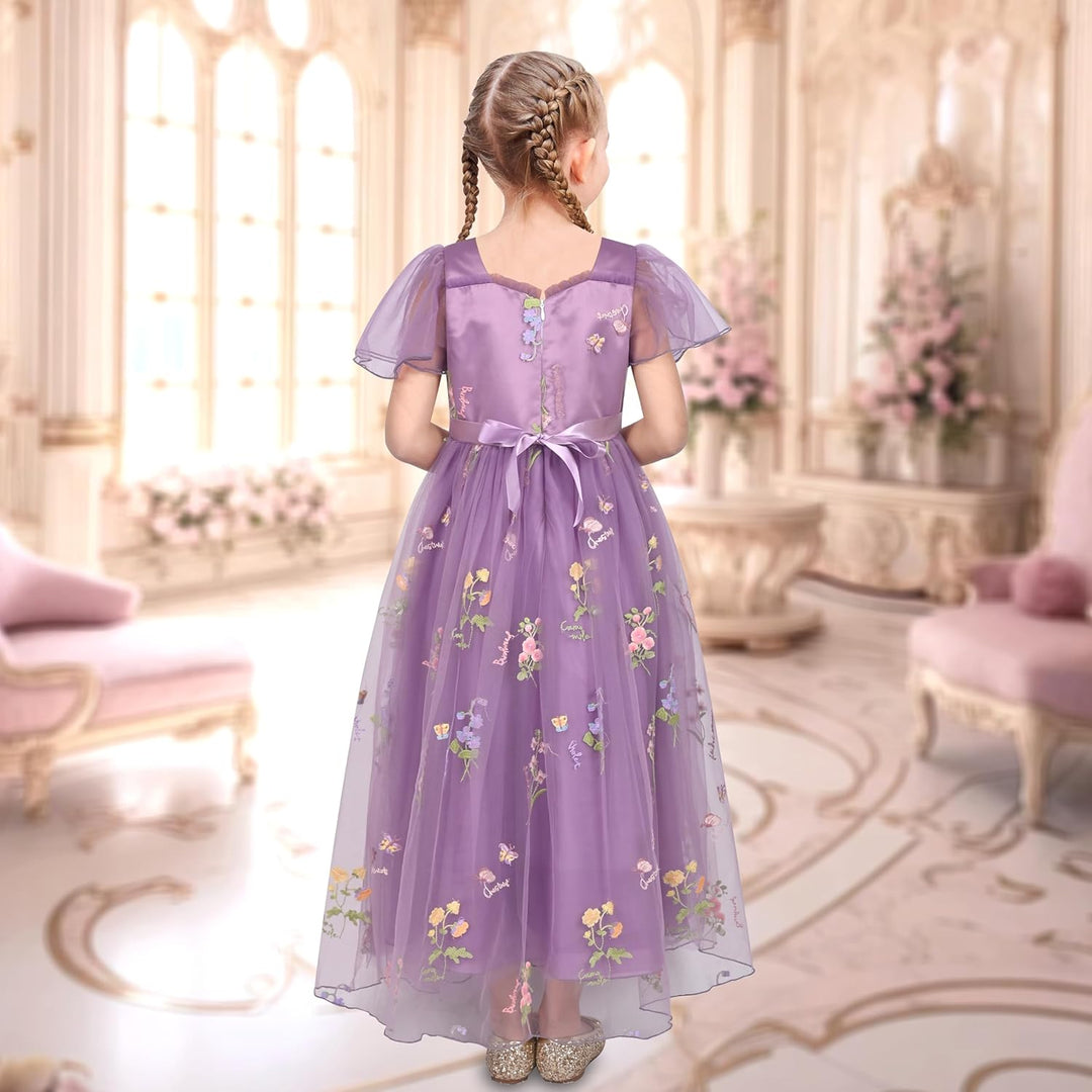 Sunny Fashion Mädchen Kleid Blume Schnüren Saum Hochzeit Erstkommunion Gr. 110-158 116 Lila Blume, 1