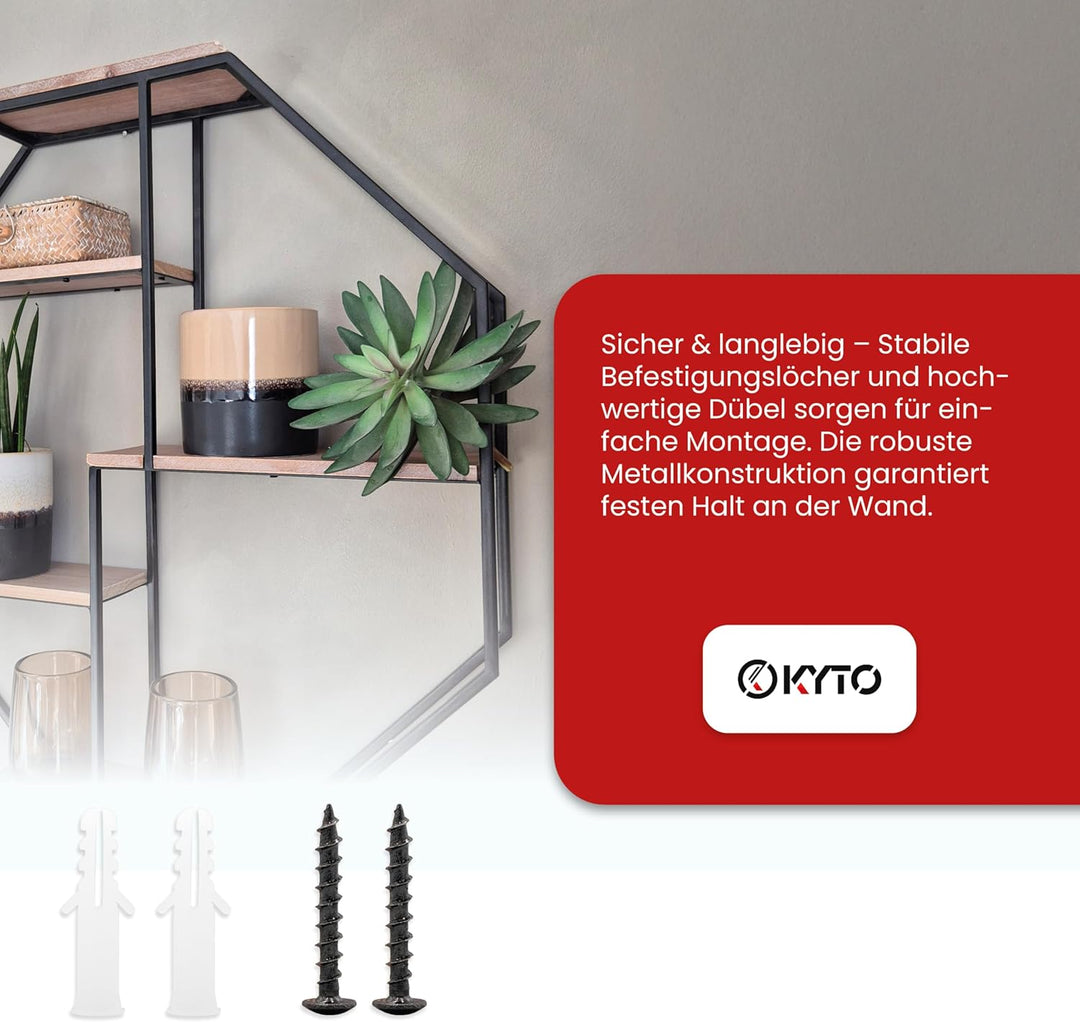 Kyto Wandregal Achteckig 60x60cm Durchmesser, Robustes Oktagon Deko Regal aus Metall Oktagonalform u