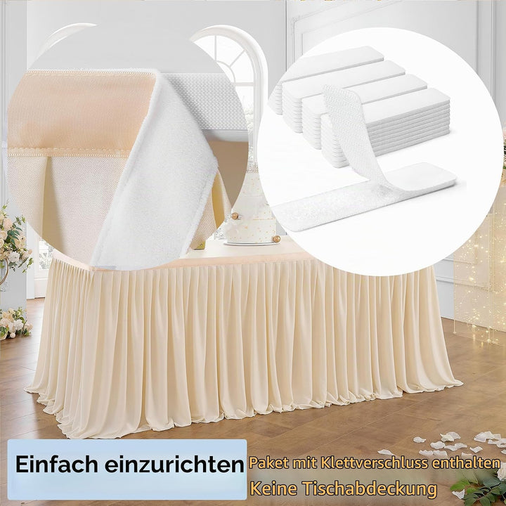 275cm Elfenbein Polyester Tischröcke für Rechteck Tische, Faltenfreie Rüschen Falten Tuch Tutu Tisch