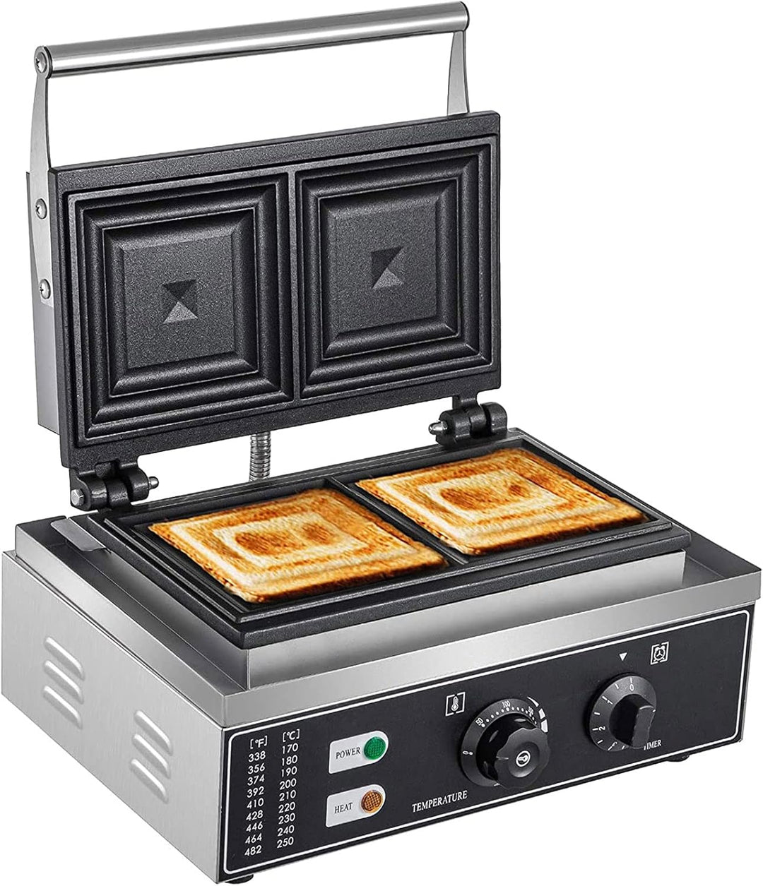 Gewerbliche Sandwich-Maschine 1500W, Doppelte Grillplatten 15x15cm – 5 Min Timer, 50-300°C für Cafés