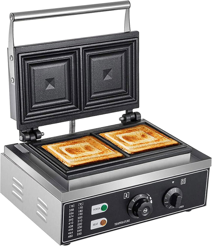 Gewerbliche Sandwich-Maschine 1500W, Doppelte Grillplatten 15x15cm – 5 Min Timer, 50-300°C für Cafés