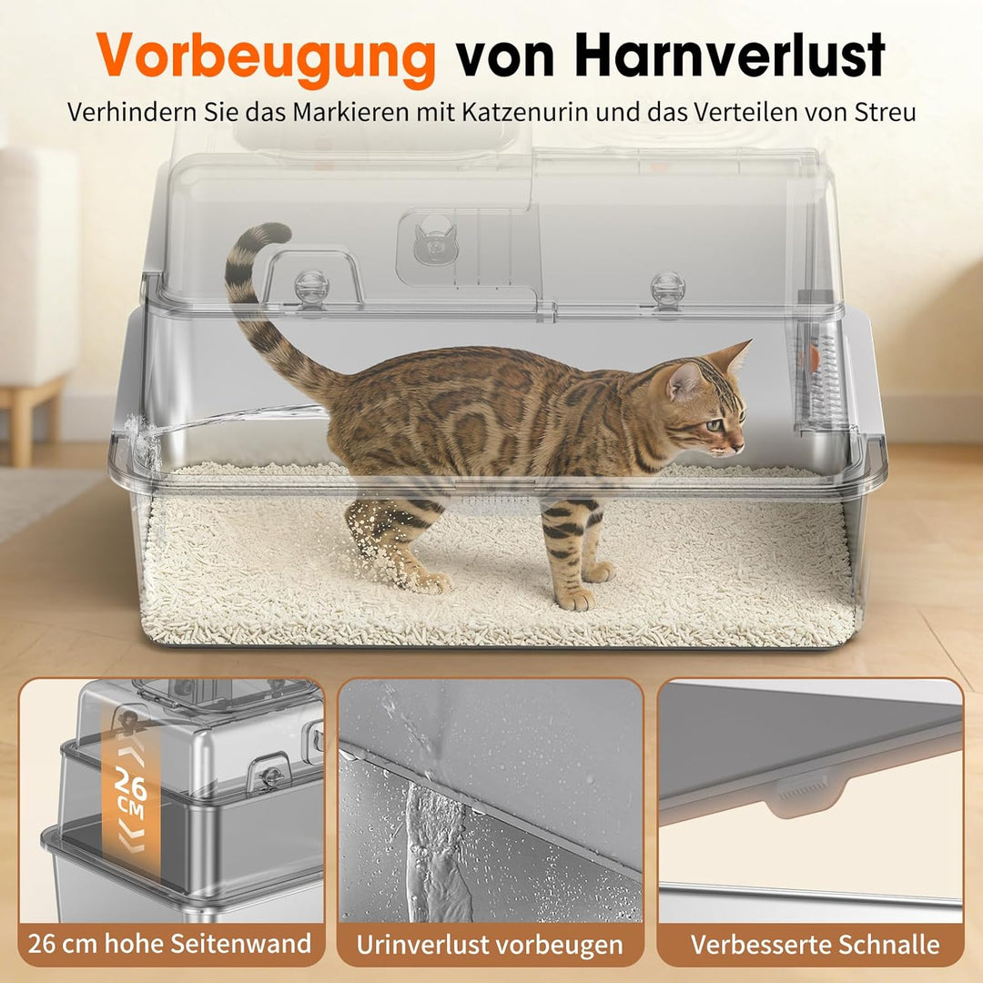 Edelstahl Katzentoilette mit Deckel, XXL extra grosse Katzenklos für grosse Katzen, geschlossene Kat