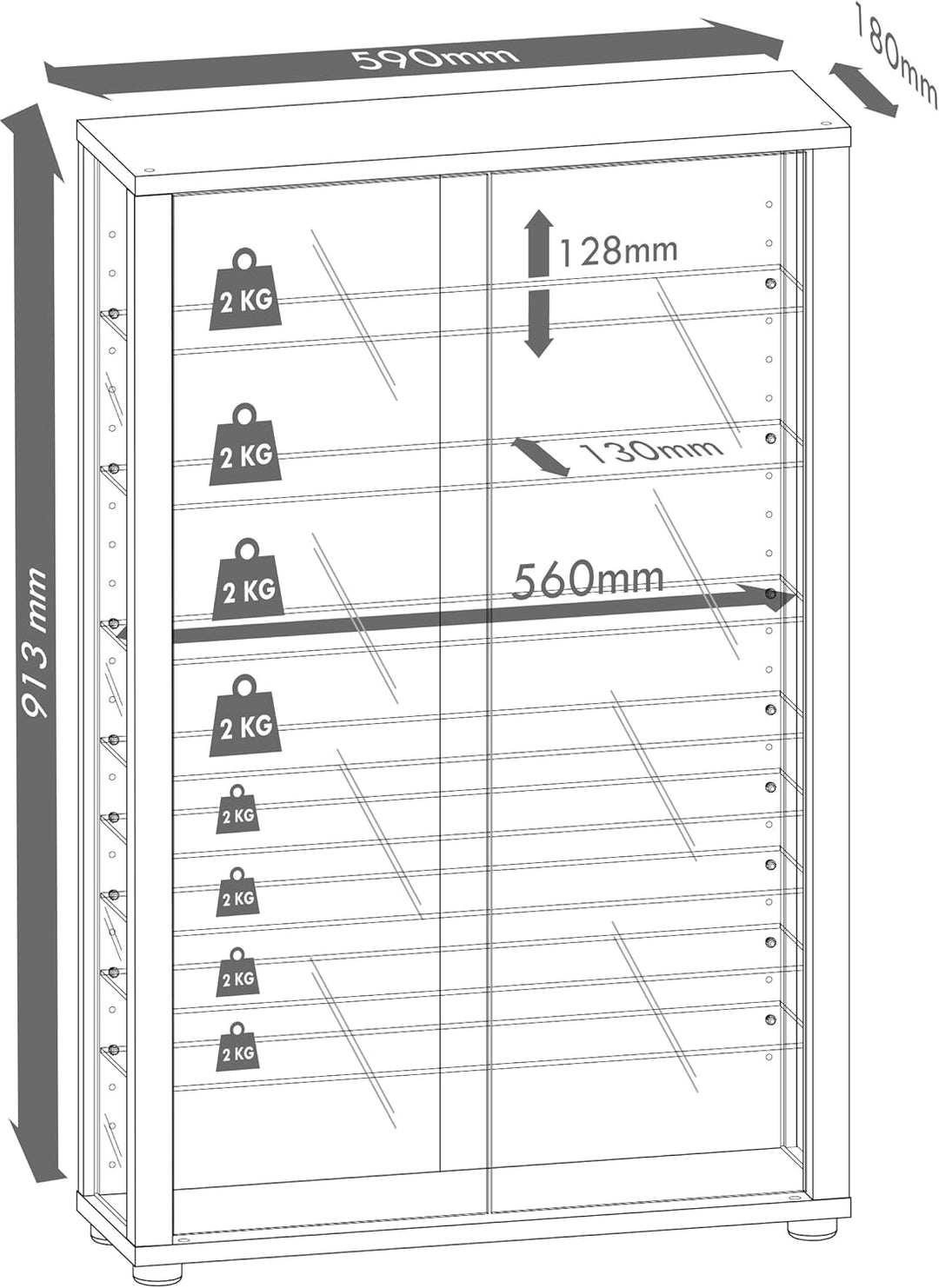VCM Glasvitrine hängend | Vitrine Glas mit ESG-Sicherheitsglas | Masse: H. 91 x B. 59 x T. 18 cm | H