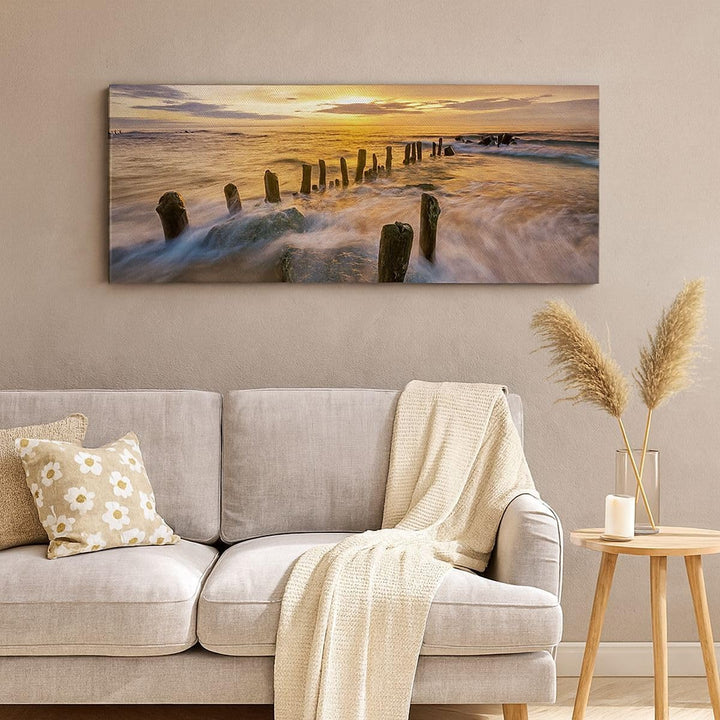 Wandbilder Dekoration Wohnzimmer baltisch meer Mole Landschaft Panorama Bilder auf Leinwand 120x50cm