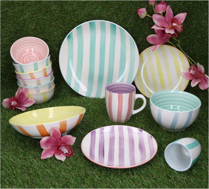 MamboCat Beach Pastello Stripes 6er Set Suppenteller I 600ml I Steingut-Teller mit Pastell Streifen
