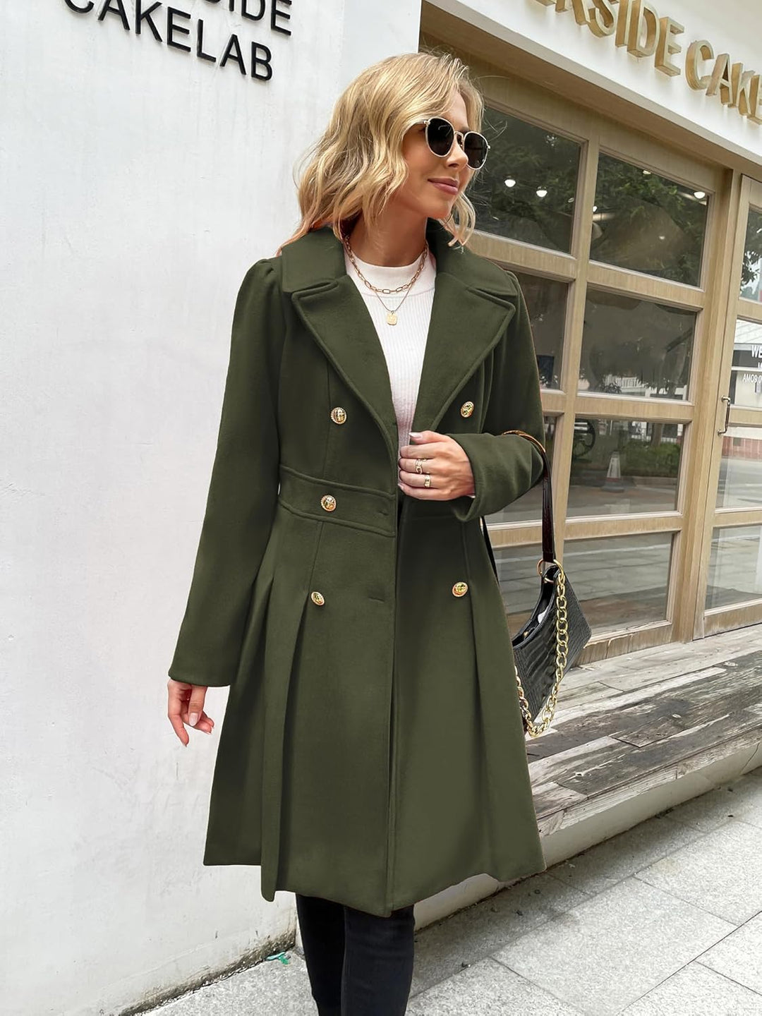 GRACE KARIN Damen Mantel Wintercoat Revers Zweireihiger Mantel Knielang Trenchcoat Winter Lang A-Lin