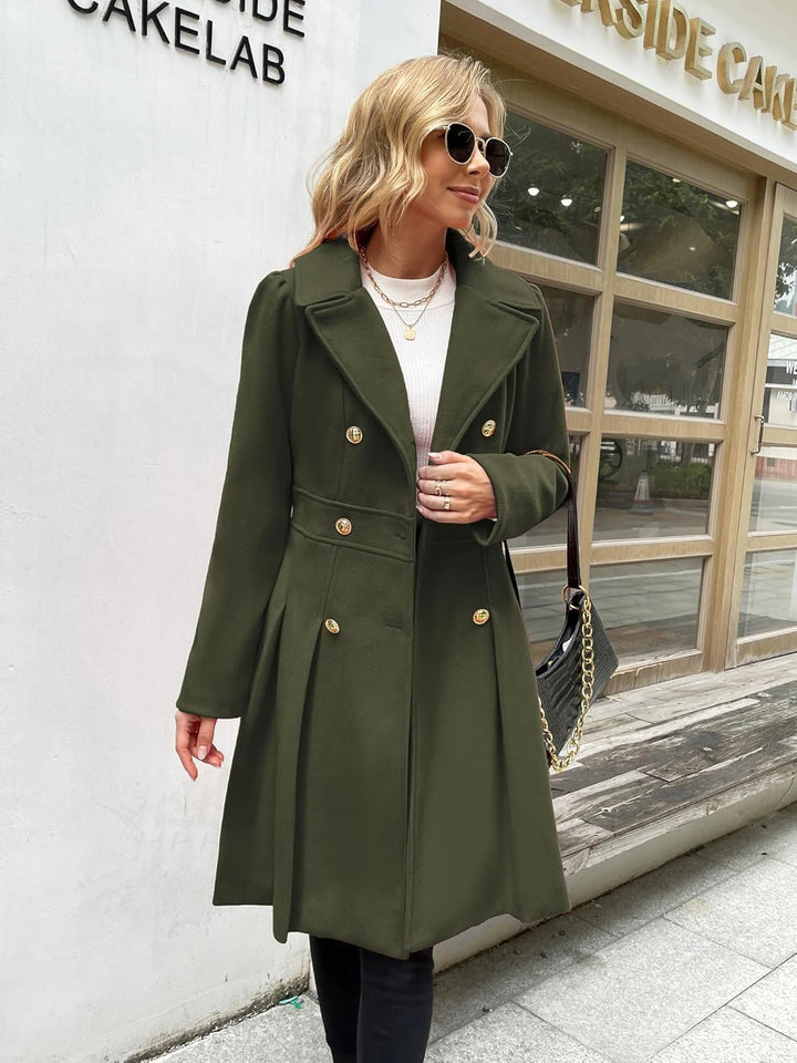 GRACE KARIN Damen Mantel Wintercoat Revers Zweireihiger Mantel Knielang Trenchcoat Winter Lang A-Lin
