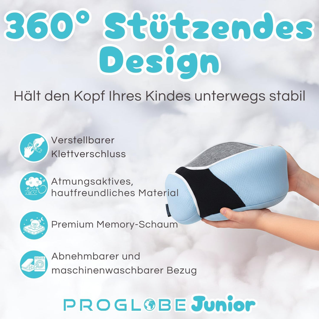Proglobe Junior Nackenkissen für Kinder - Ergonomisches Reisekissen aus Memory-Schaum für Auto, Flug