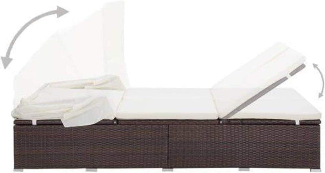 Festnight Sonnenliege 2 Personen mit Dach doppelliege Outdoor gartenliege 2 Personen Rattan gartenli