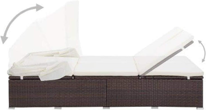 Festnight Sonnenliege 2 Personen mit Dach doppelliege Outdoor gartenliege 2 Personen Rattan gartenli