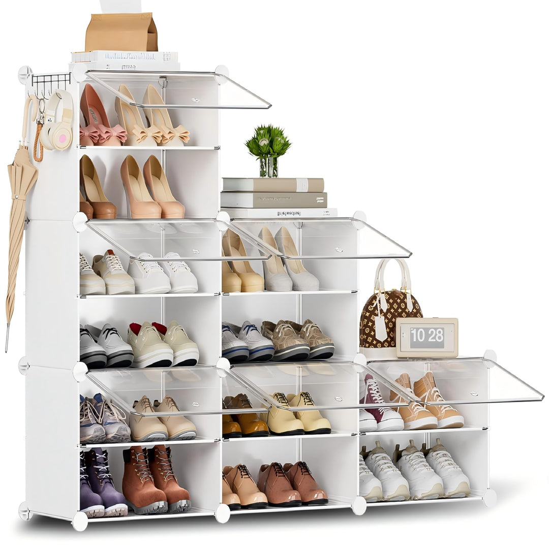 Schuhregal, Schuhschrank mit 12 Fächern, schuhregal hoch und schmal, schuhregal weiss, schuhschrank