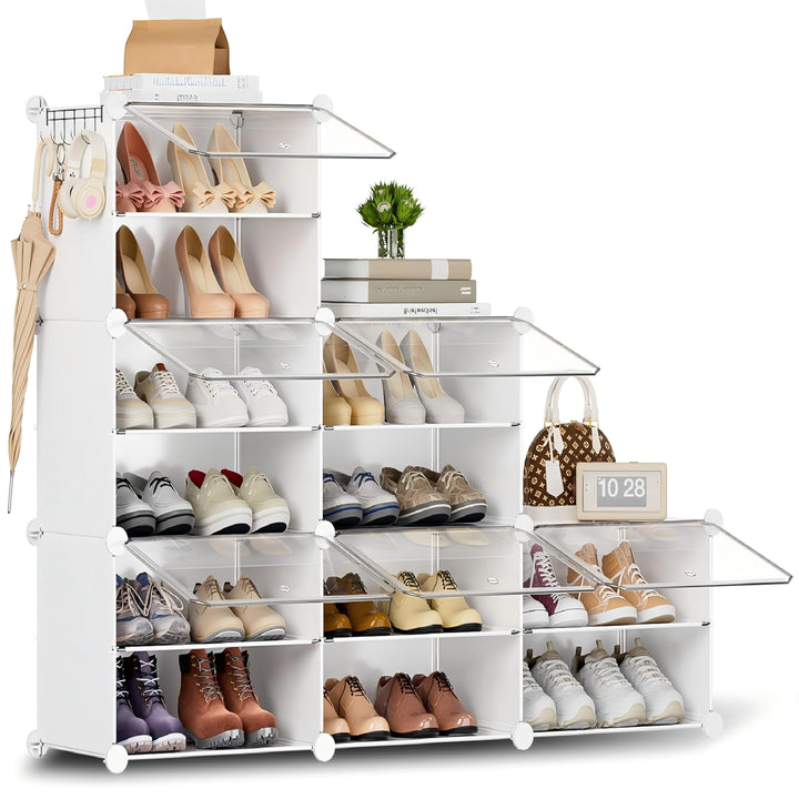 Schuhregal, Schuhschrank mit 12 Fächern, schuhregal hoch und schmal, schuhregal weiss, schuhschrank