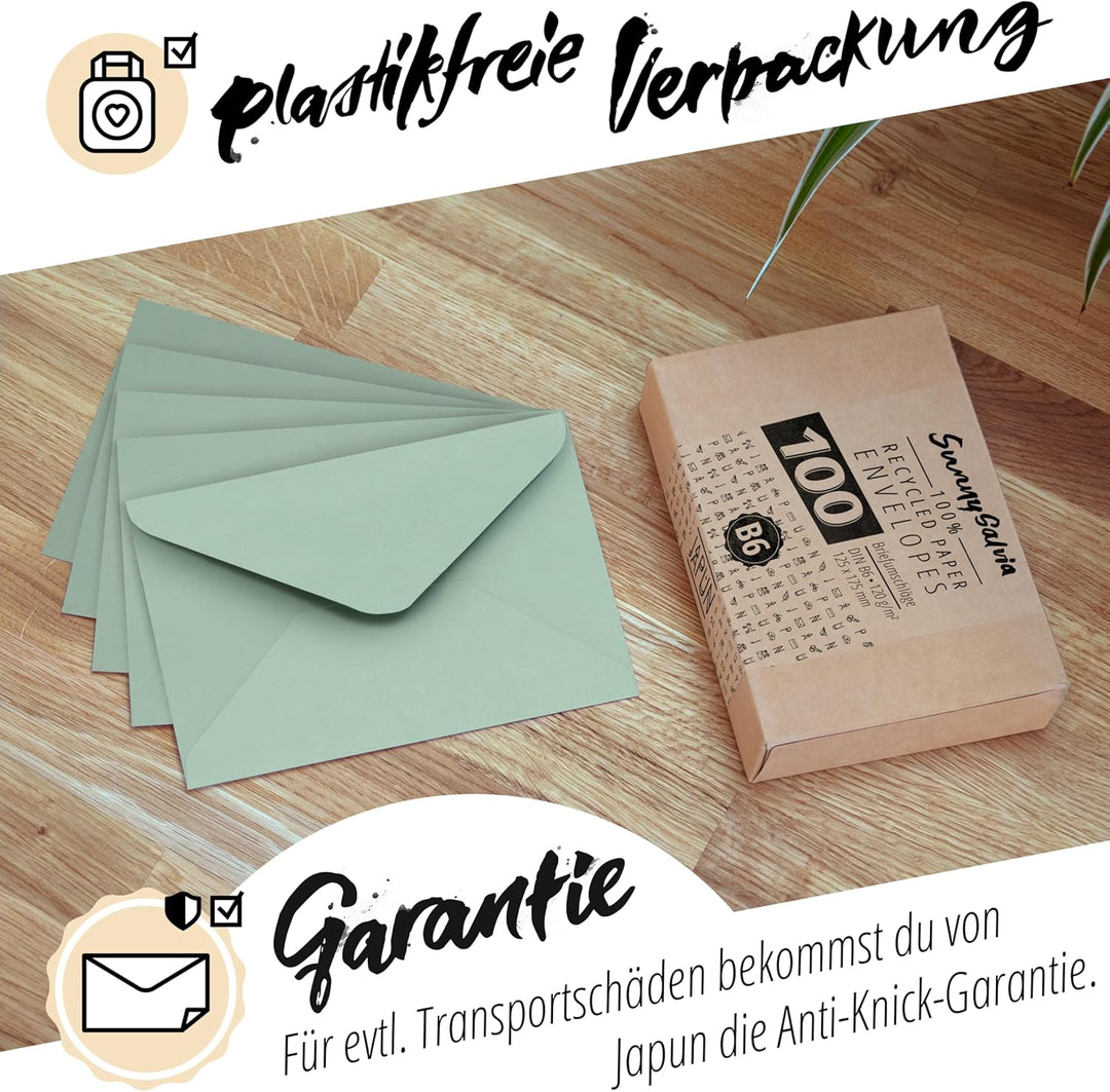 Japun – Briefumschläge (100 Stück) aus Papier, Kuvert, Umschlag ohne Fenster - DIN B6-175 x 125 mm -