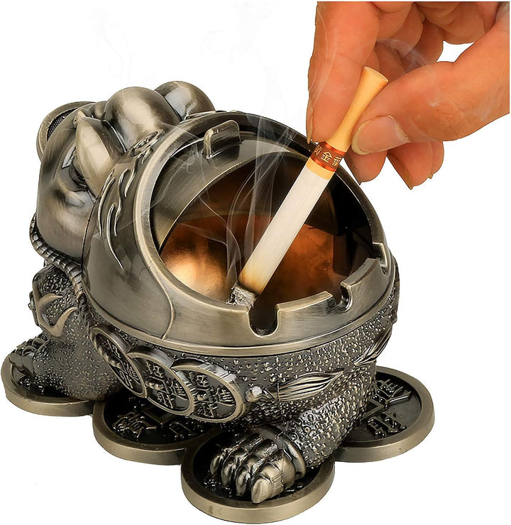 Winddichter Aschenbecher mit Kröten/Frosch-Motiv, Vintage-Stil, für Zigaretten mit Deckel, Metall, t