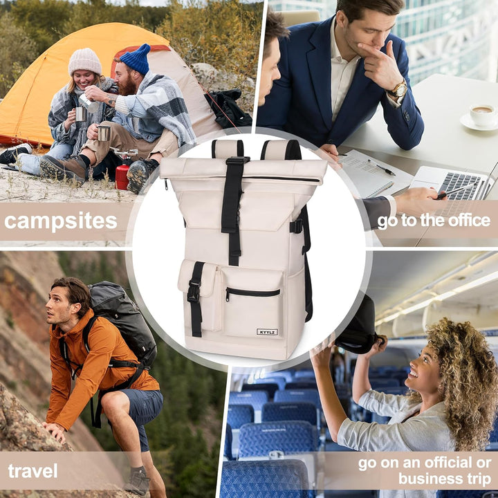 Rucksack Damen,Rolltop Rucksack Herren,28L Gross Schulrucksack Rucksack Wasserdicht mit Laptopfach 1
