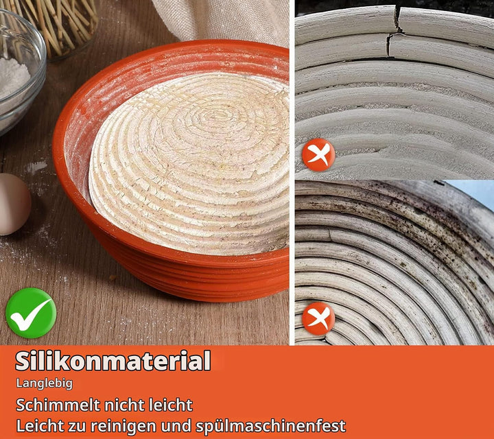 Webake Gärkörbchen Rund Silikon Gärkorb Brot 25 cm Brotgärkörbchen Gärkörbchen für Brot Brotkorb zum