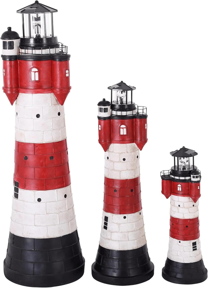 108 cm XXL Solar Leuchtturm ROTER SAND mit rotierender LED-Beleuchtung