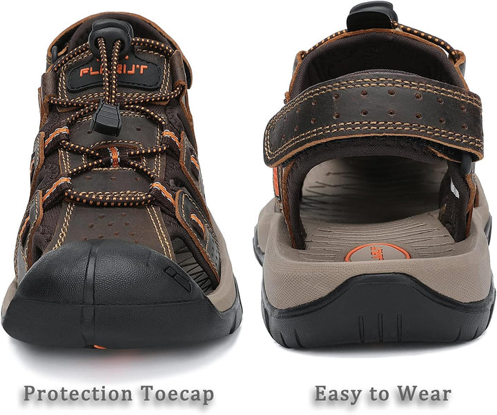 FLARUT Sandalen Herren Outdoorsandalen Sommer Wanderschuhe Trekkingsandalen Leder Strand Wandersanda