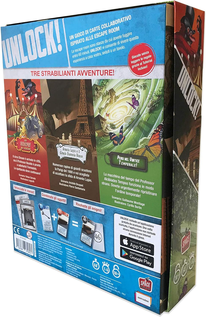 Asmodee Italia- Unlock Timeless Adventures Escape Room Tisch-Edition komplett in Italien hergestellt