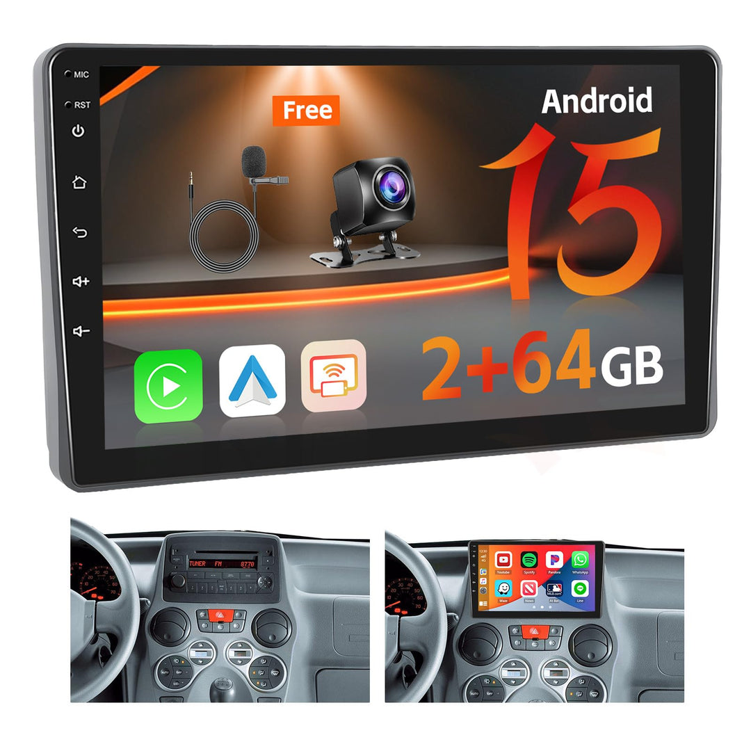 Hikity 2G 64G Autoradio Navi Für FIAT Panda 2003-2012 Mit Wireless CarPlay Android Auto, Android 15