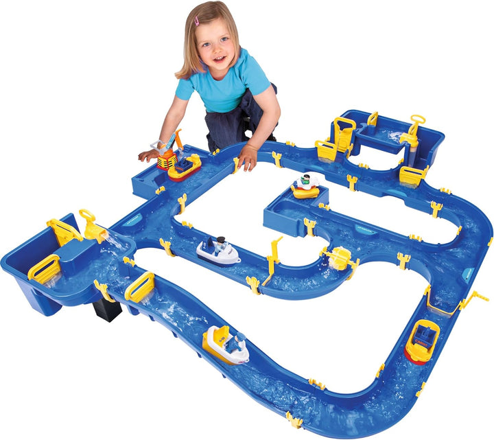 BIG - Waterplay Amsterdam - Wasserbahn blau, 175 x 143 x 27cm grosse Bahn, mit 4 Booten, Wasserflugz