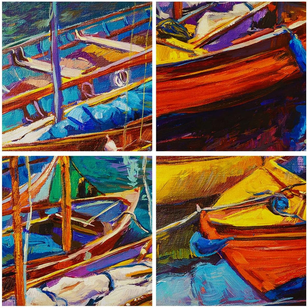 Bilder auf Leinwand Boote Bunt Angeln Wasser Leinwandbild 70x50cm Wandbilder Dekoration Wohnzimmer S