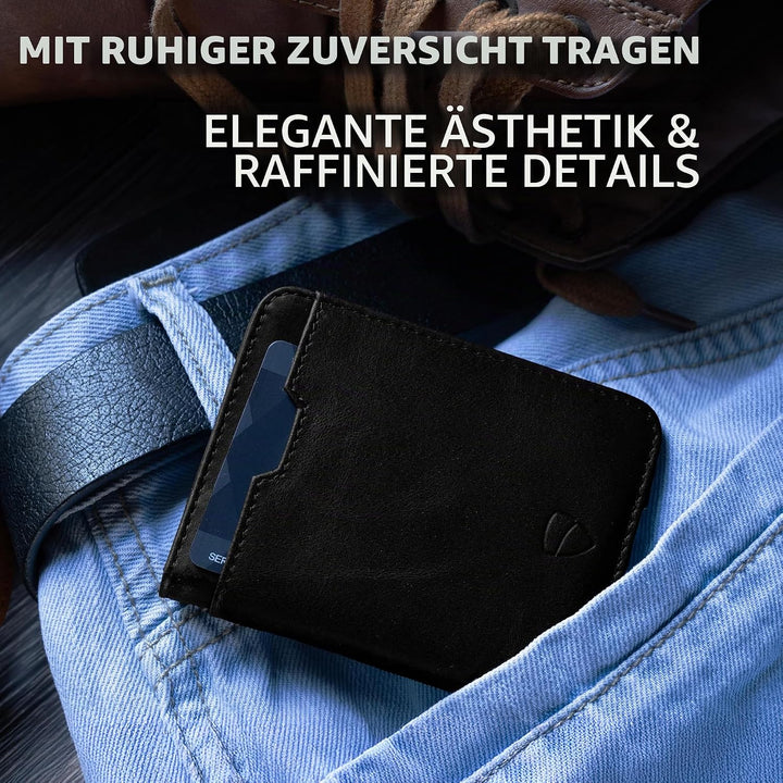 Vaultskin City Herren Ledergeldbörse mit RFID Blocker für Karten. Flaches Kartenetui für bis zu 9 EC