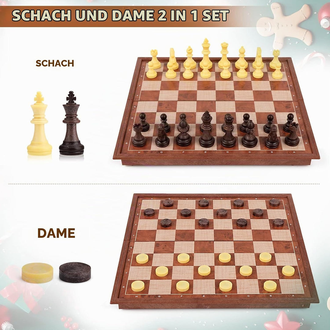 Peradix 2 in 1 Magnetisch Schachspiel für Kinder,Magnet Schachbrett&amp;Dame, Klappbar Schach Reiseschac