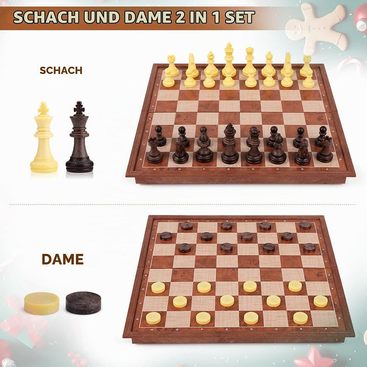 Peradix 2 in 1 Magnetisch Schachspiel für Kinder,Magnet Schachbrett&amp;Dame, Klappbar Schach Reiseschac