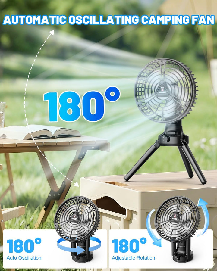 Camping Ventilator Akku, Ventilator Leise USB Aufladbar, Stufenlose Drehzahlregelung, Tischventilato