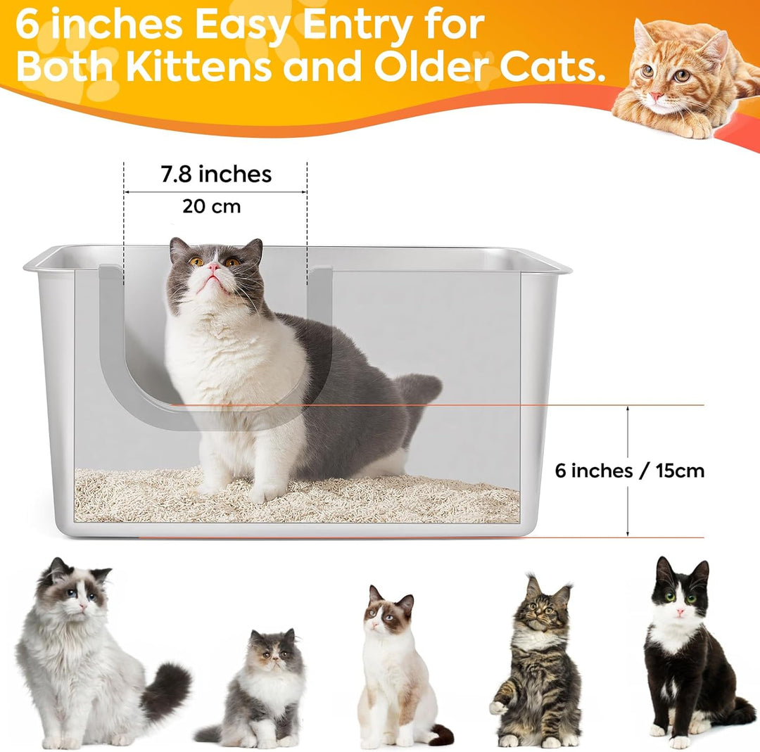 Yangbaga Edelstahl Katzentoilette Katzenklo offen in 60*40*30cm mit Eingang, Robuste Katzentoilette