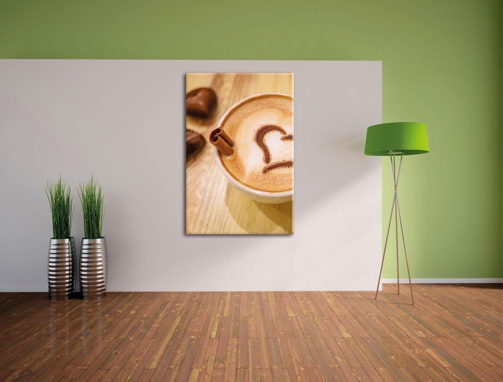 Pixxprint Kaffee Coffee Herz aus Schaum Cappucino, Format: 100x70 auf Leinwand, 100x70