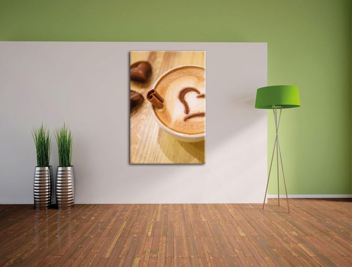 Pixxprint Kaffee Coffee Herz aus Schaum Cappucino, Format: 100x70 auf Leinwand, 100x70