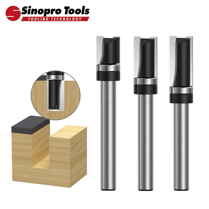 Sinoprotools 3 Stück Bündigfräser – 8mm Schaft Ø 12 mm Kopierfräser,Bündigfräser mit Auswechselbarem