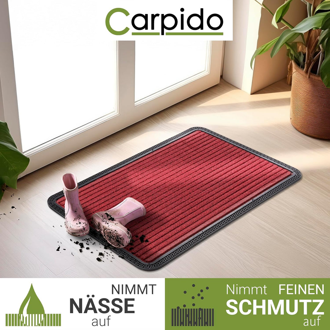 Carpido Fussmatte Aussen & Innen - 4er Set 40x60 cm - Rot Linien - Sauberlauf Türmatte rutschfest -