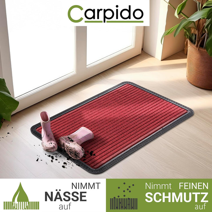 Carpido Fussmatte Aussen & Innen - 4er Set 40x60 cm - Rot Linien - Sauberlauf Türmatte rutschfest -