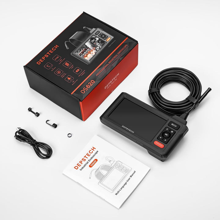 Endoskopkamera mit Licht, DEPSTECH 1080P Dual Lens Endoskop 5,0 Zoll IPS Bildschirm Inspektionskamer